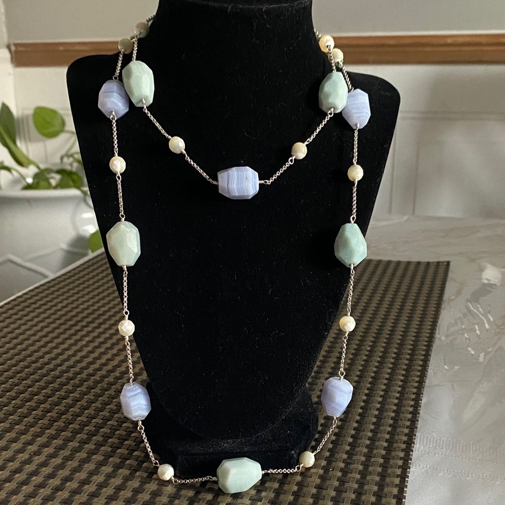 Natural stone Two-Strand Pastel Bead Necklace — Light Blue & Mint